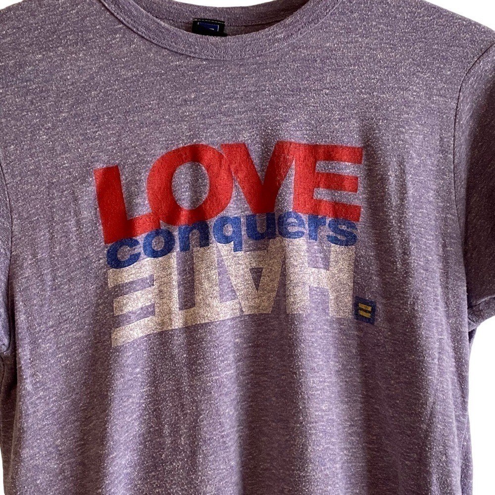 Human Rights Campaign Love Conquers Hate Purple Short Sleeve T-Shirt - Picture 2 of 5